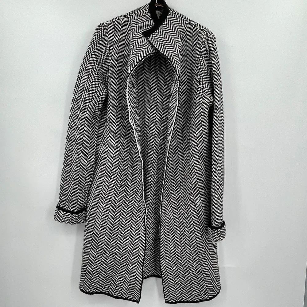 Cocogio White Gray Wool Blend Marled Cardigan Sweater Coat Size Large